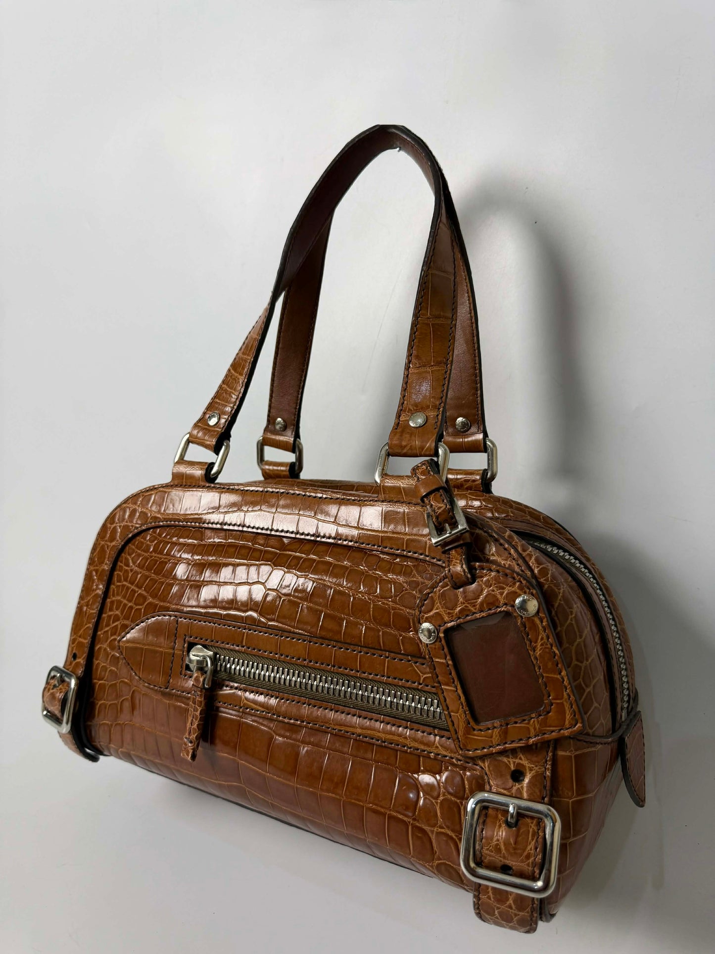 Prada Brown Crocodile Bauletto Bag