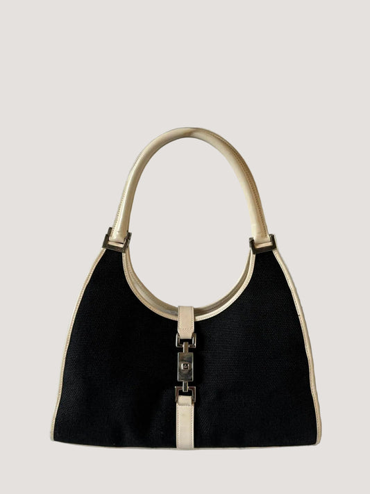 Gucci Jackie Bardot Canvas Shoulder Bag