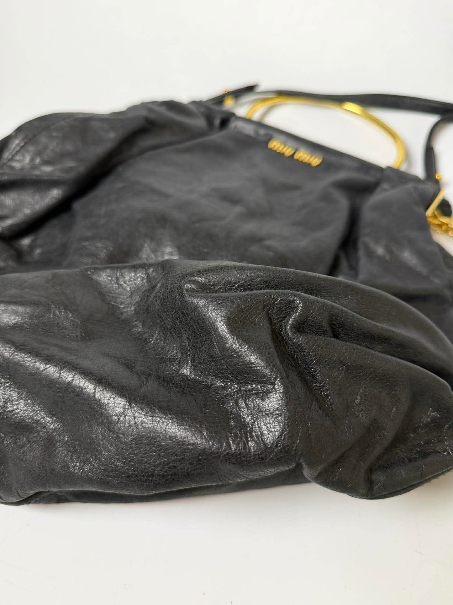 Miu Miu Black Leather Frame Satchel Bag