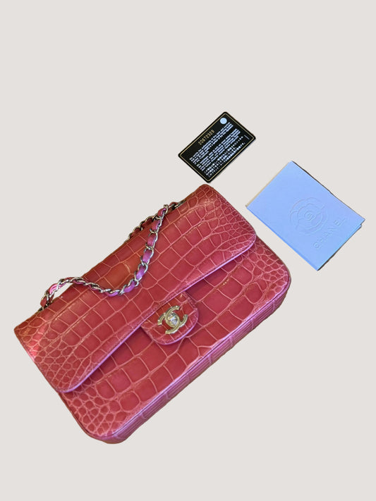 Chanel Pink Alligator Medium Double Flap