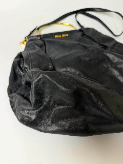 Miu Miu Black Leather Frame Satchel Bag