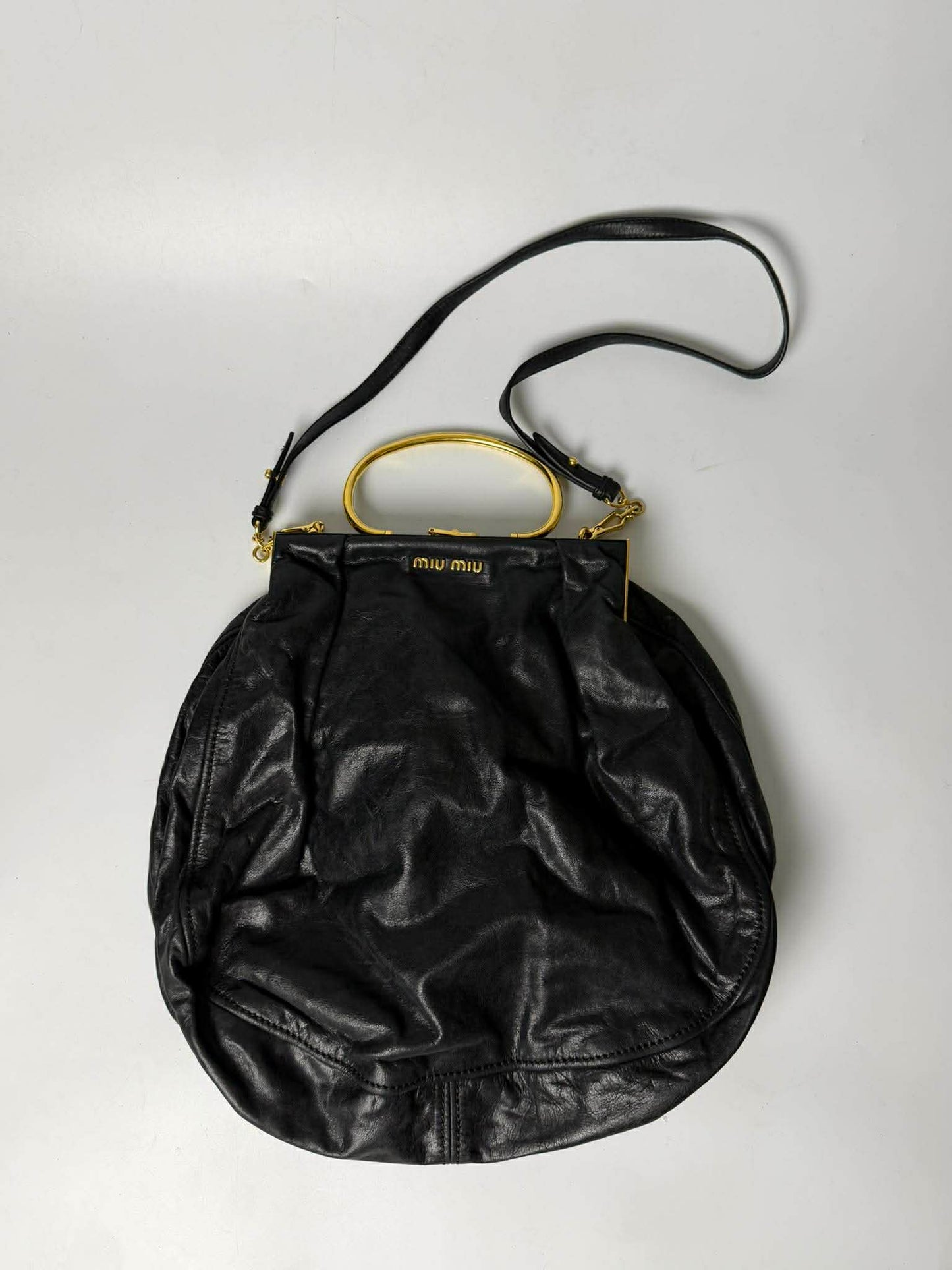 Miu Miu Black Leather Frame Satchel Bag
