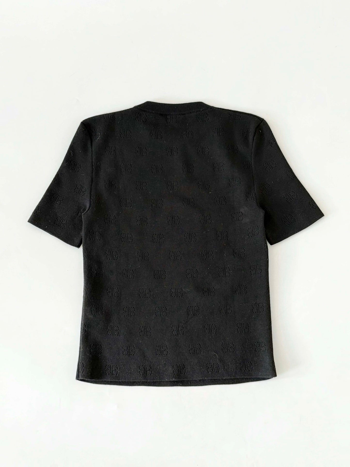 Balenciaga Black BB P VM Pointelle-Knit T-Shirt