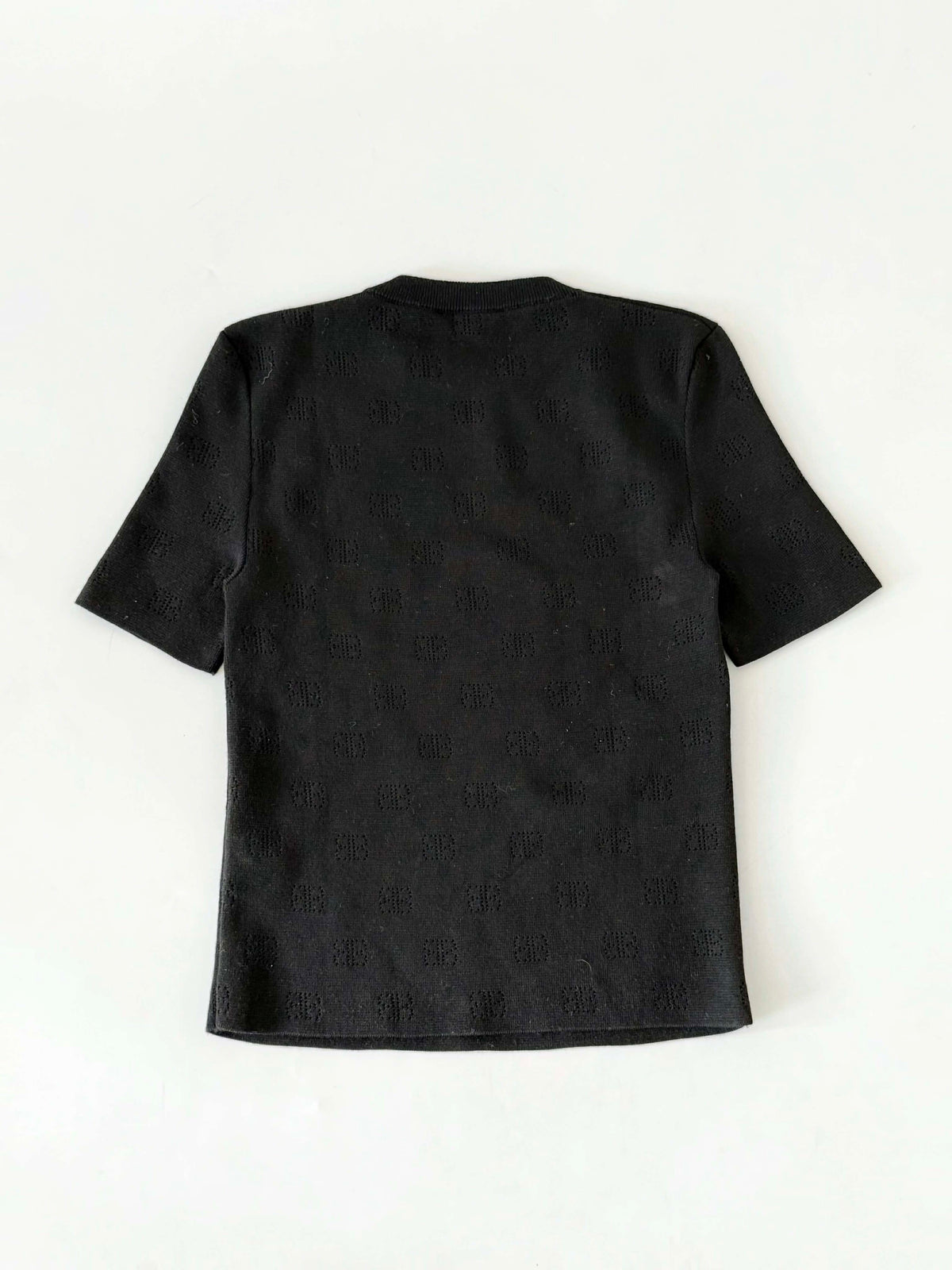 Balenciaga Black BB P VM Pointelle-Knit T-Shirt