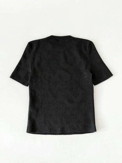 Balenciaga Black BB P VM Pointelle-Knit T-Shirt