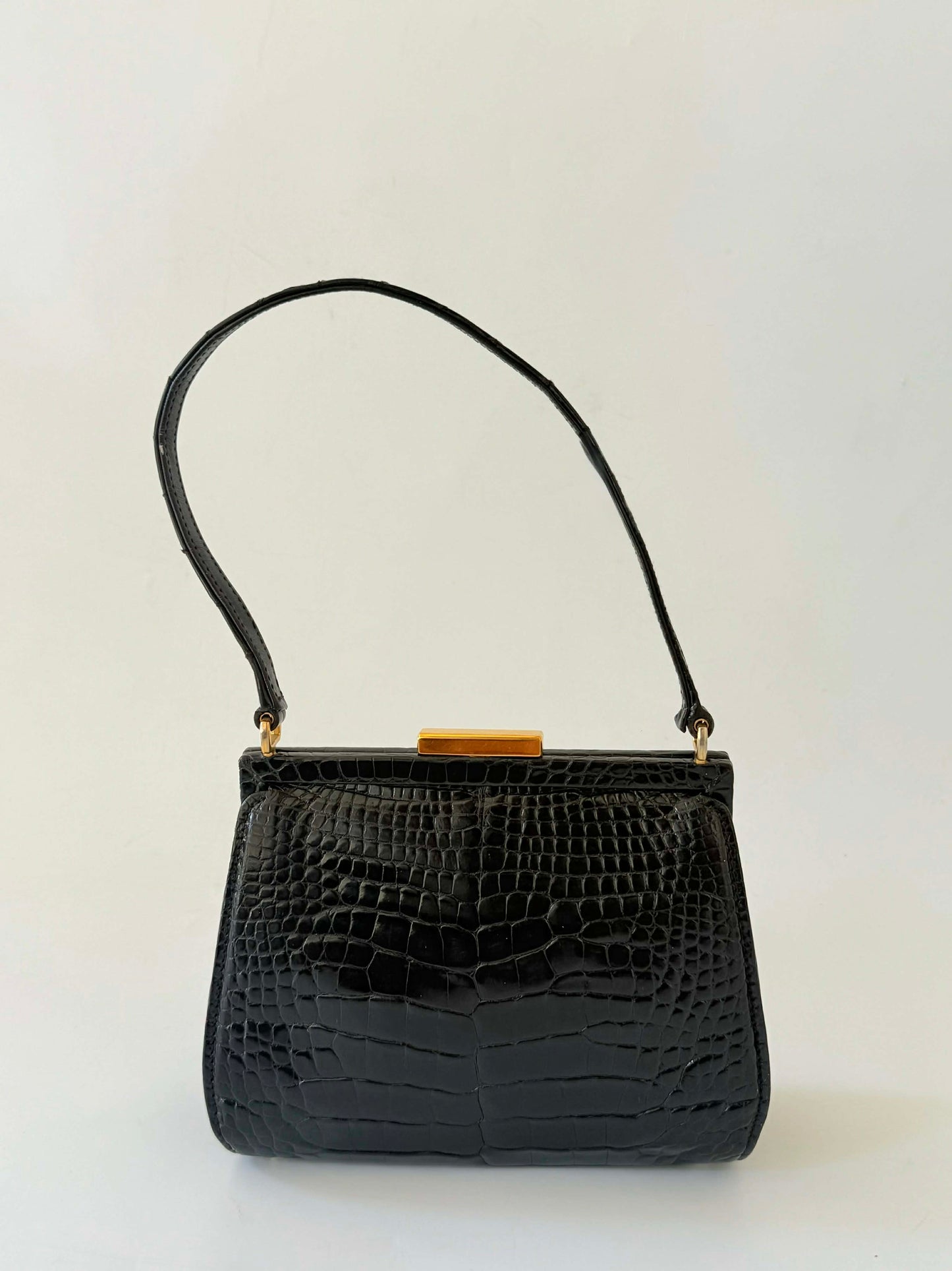 Gucci by Tom ford Black Crocodile Embossed Leather Handbag