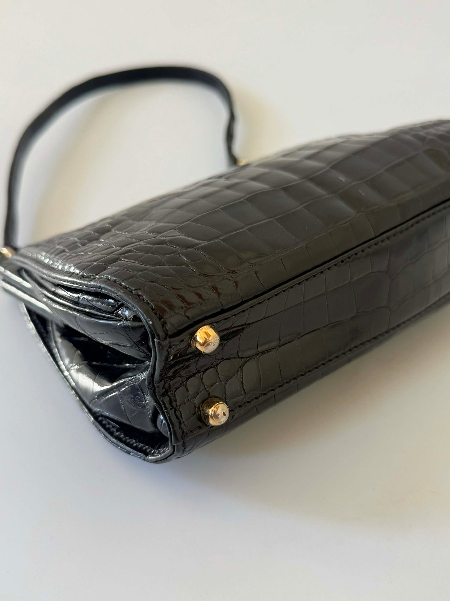 Gucci by Tom ford Black Crocodile Embossed Leather Handbag