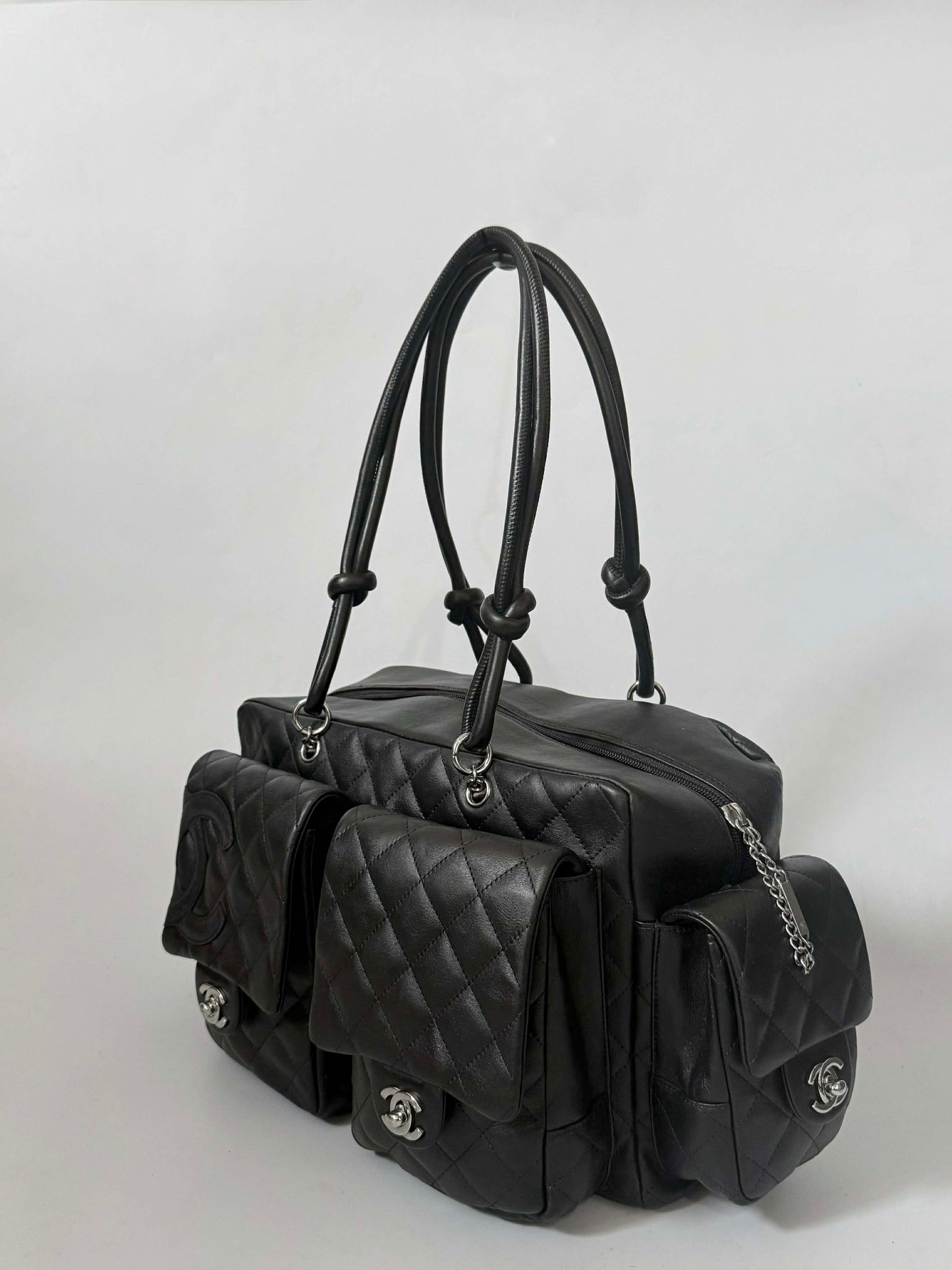 Chanel Black Quilted Leather Ligne Cambon Reporter Bag
