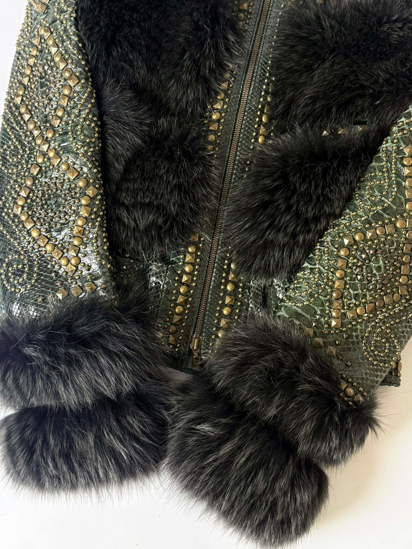 SS02 Roberto Cavalli Embellished Studded Python Leather Fur