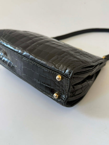 Gucci by Tom ford Black Crocodile Embossed Leather Handbag