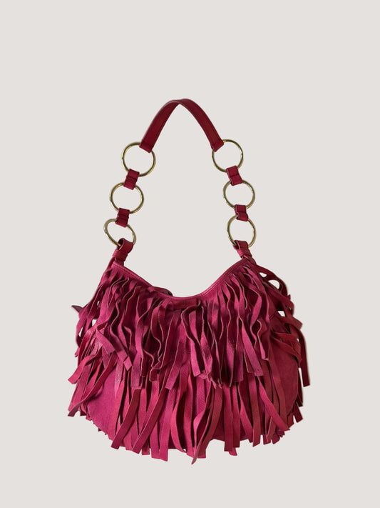 Yves Saint Laurent Bohome Pink Fringed Suede Hobo Bag