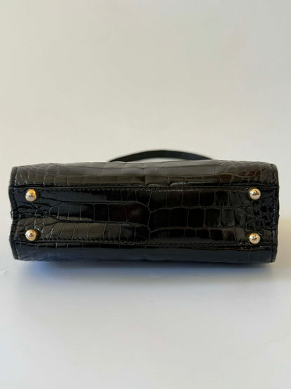 Gucci by Tom ford Black Crocodile Embossed Leather Handbag