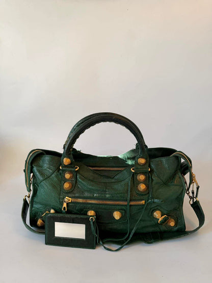 2000’s Balenciaga Green Leather Giant 21 Gold Part Time Bag
