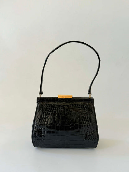 Gucci by Tom ford Black Crocodile Embossed Leather Handbag