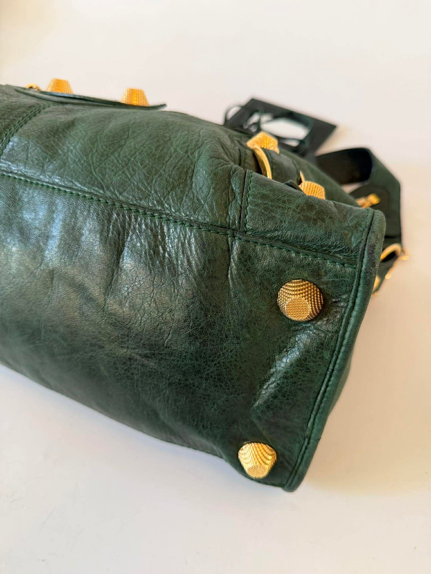 2000’s Balenciaga Green Leather Giant 21 Gold Part Time Bag
