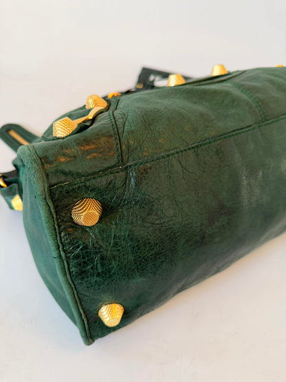 2000’s Balenciaga Green Leather Giant 21 Gold Part Time Bag
