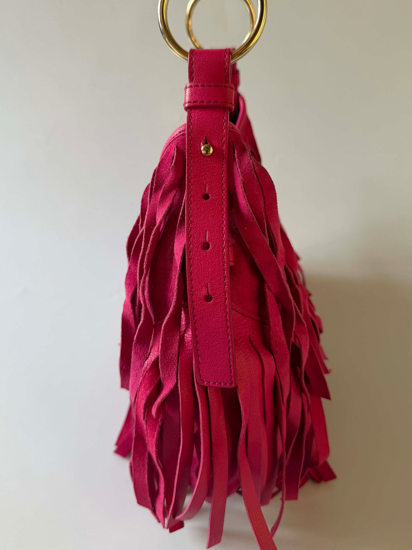 Yves Saint Laurent Bohome Pink Fringed Suede Hobo Bag