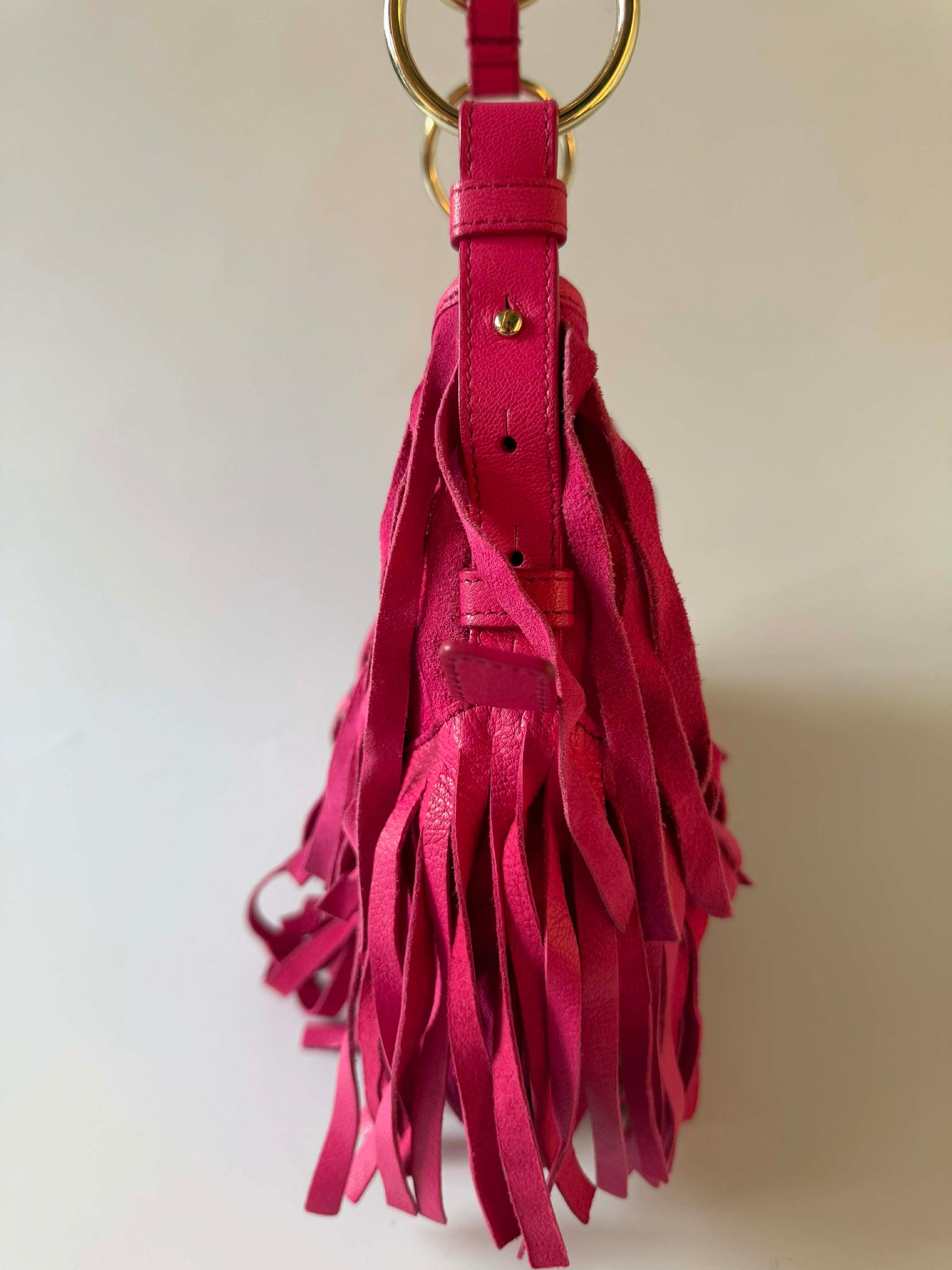 Yves Saint Laurent Bohome Pink Fringed Suede Hobo Bag