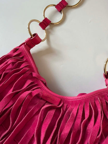 Yves Saint Laurent Bohome Pink Fringed Suede Hobo Bag
