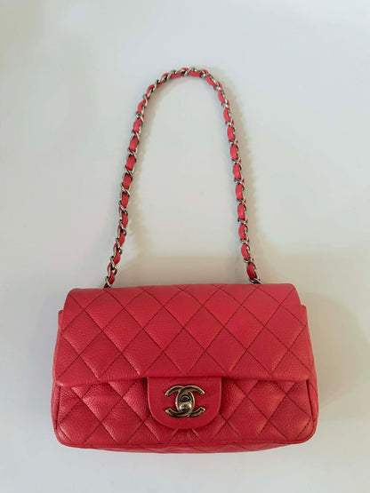 Chanel Pink Quilted Caviar Mini Classic Single Flap Bag