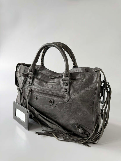 Balenciaga Gris Tarmac Motorcycle City Bag