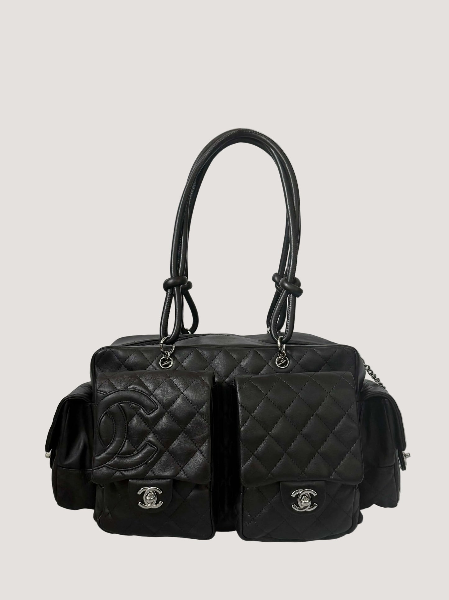Chanel Black Quilted Leather Ligne Cambon Reporter Bag