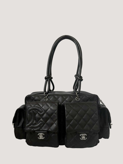 Chanel Black Quilted Leather Ligne Cambon Reporter Bag