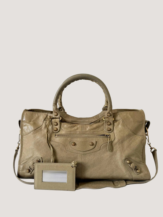 2000’s Balenciaga Beige Giant 12 Gold Motorcross City Bag