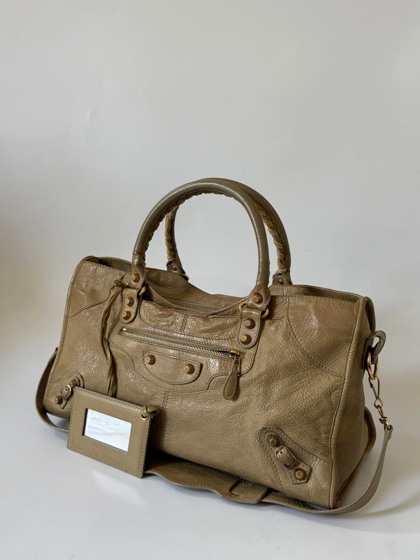 2000’s Balenciaga Beige Giant 12 Gold Motorcross City Bag