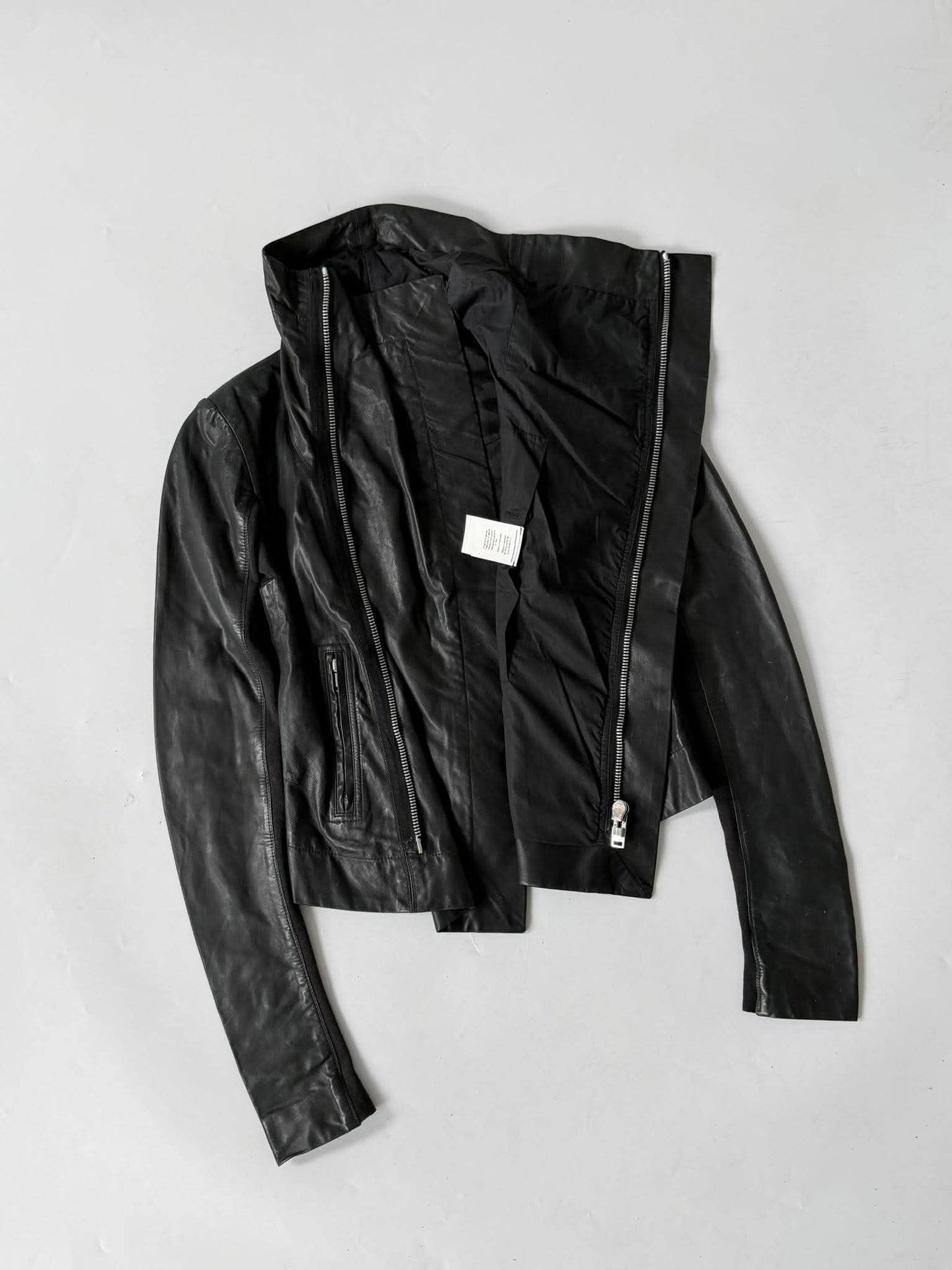 Rick Owens Lambskin Leather Asymmetric Biker Jacket