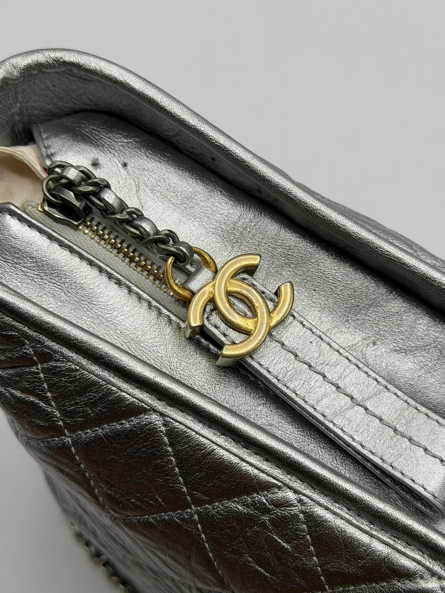 Chanel Gabrielle Metallic Silver Hobo Bag