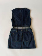 1990s-2000s Chanel Indigo Denim Sleeveless Vest & Skirt Set