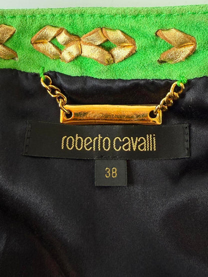Roberto Cavalli Green Suede Fringe Jacket
