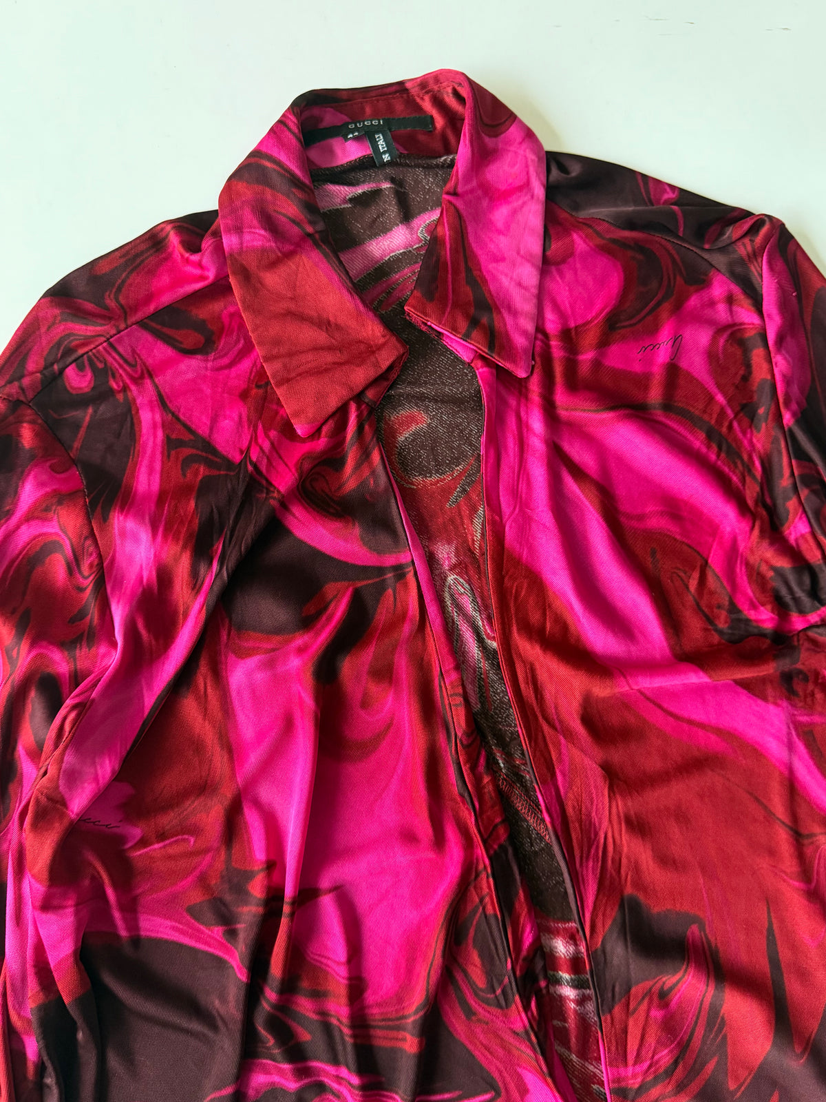 S/S 2001 Gucci by Tom Ford Pink Liquid Magma Print Blouse