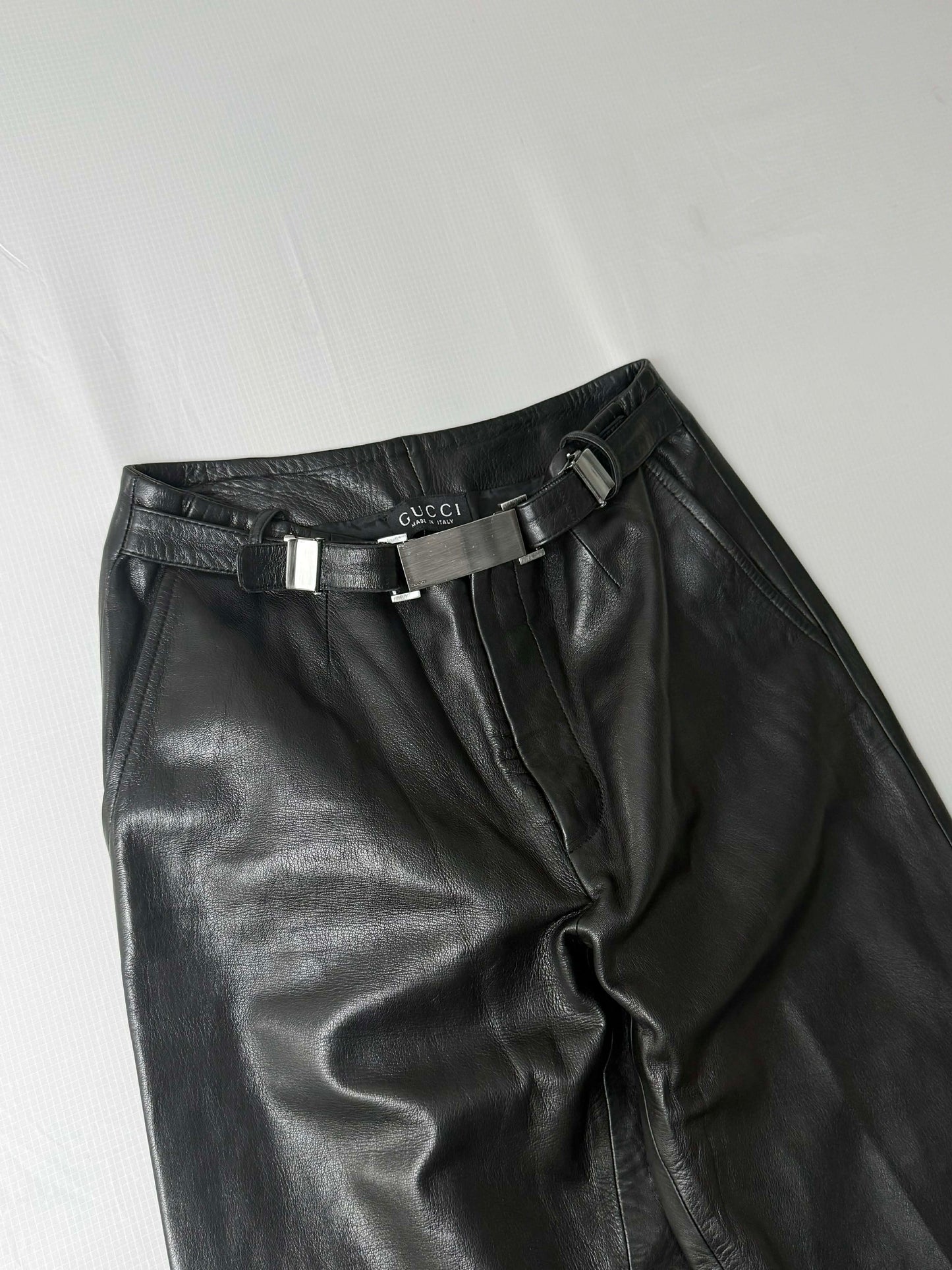 Gucci by Tom Ford 1997 Belted Leather Wide Pants