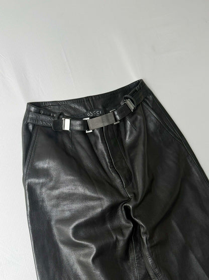 Gucci by Tom Ford 1997 Belted Leather Wide Pants