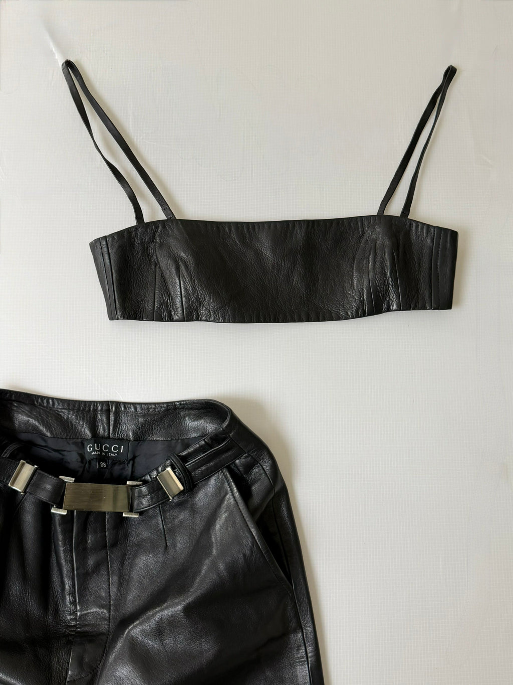 1997-1998 Gucci by Tom Ford Black Leather Tube & Pants Set