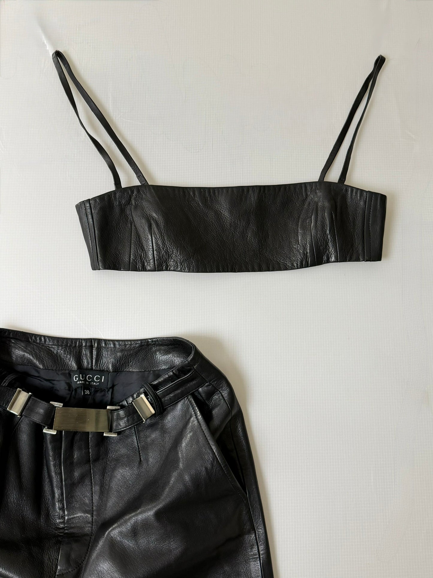 1997-1998 Gucci by Tom Ford Black Leather Tube & Pants Set
