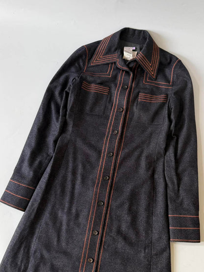 1990’s Celine Long Sleeved Charcoal Denim Maxi Shirt Dress