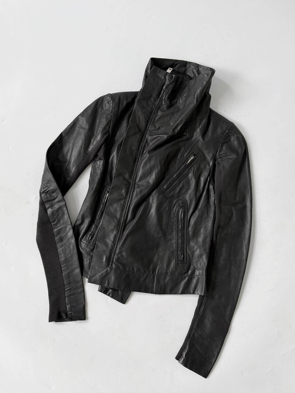 Rick Owens Lambskin Leather Asymmetric Biker Jacket