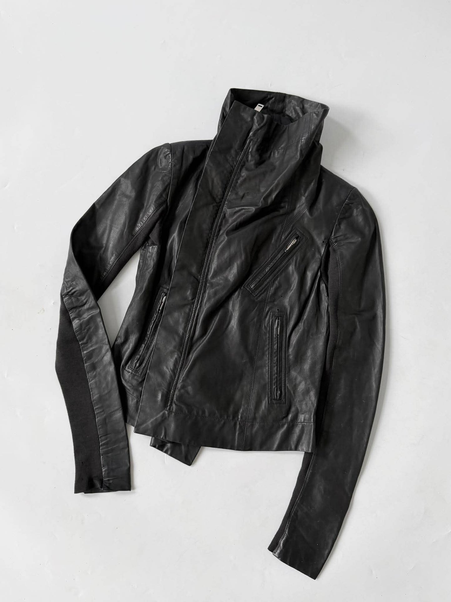 Rick Owens Lambskin Leather Asymmetric Biker Jacket