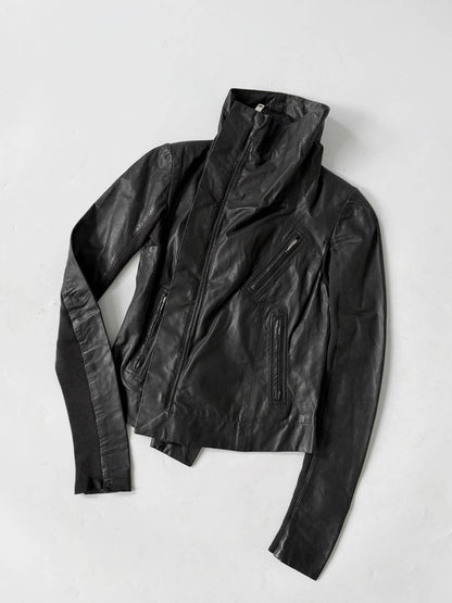 Rick Owens Lambskin Leather Asymmetric Biker Jacket