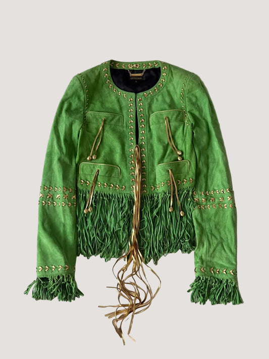 Roberto Cavalli Green Suede Fringe Jacket