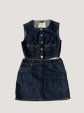 1990s-2000s Chanel Indigo Denim Sleeveless Vest & Skirt Set