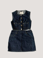 1990s-2000s Chanel Indigo Denim Sleeveless Vest & Skirt Set