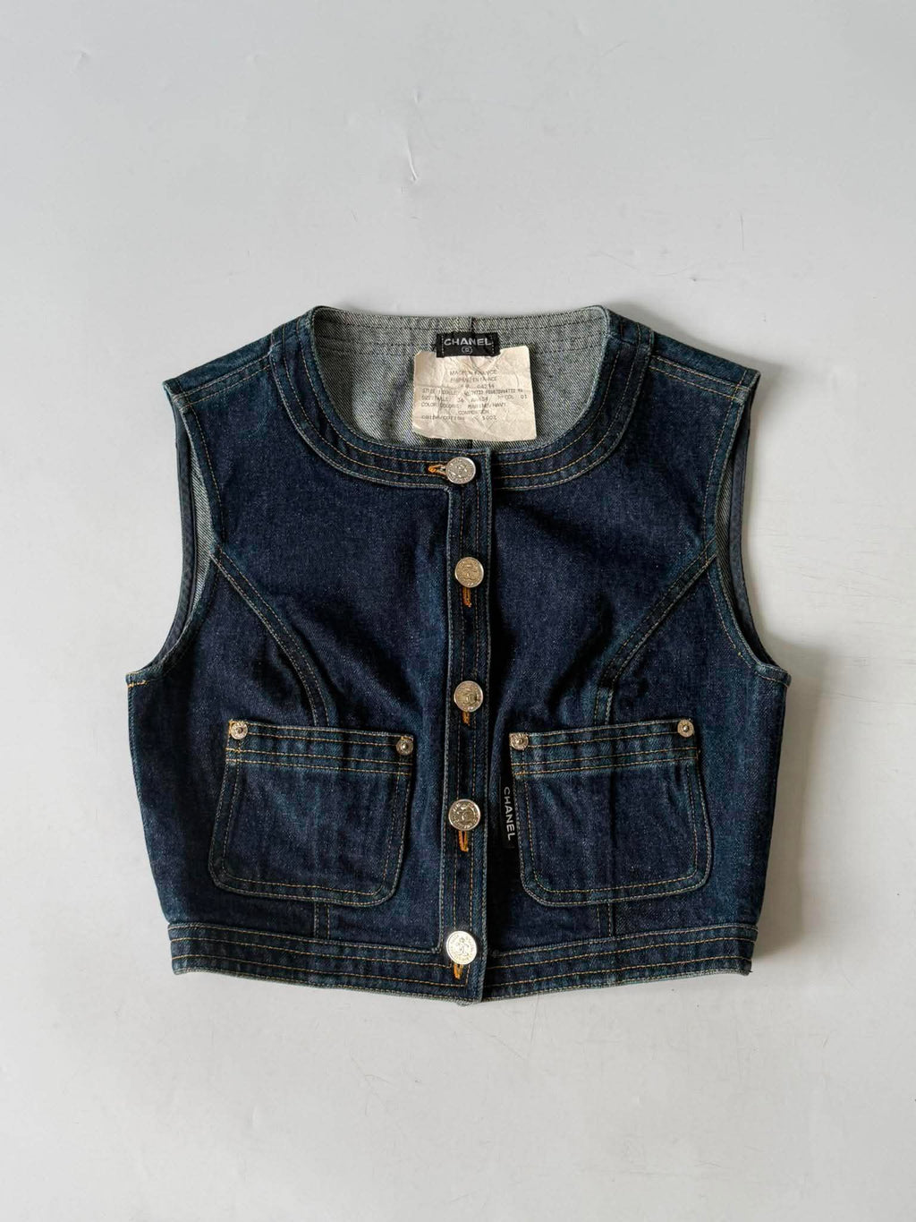1990s-2000s Chanel Indigo Denim Sleeveless Vest & Skirt Set