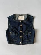 1990s-2000s Chanel Indigo Denim Sleeveless Vest & Skirt Set