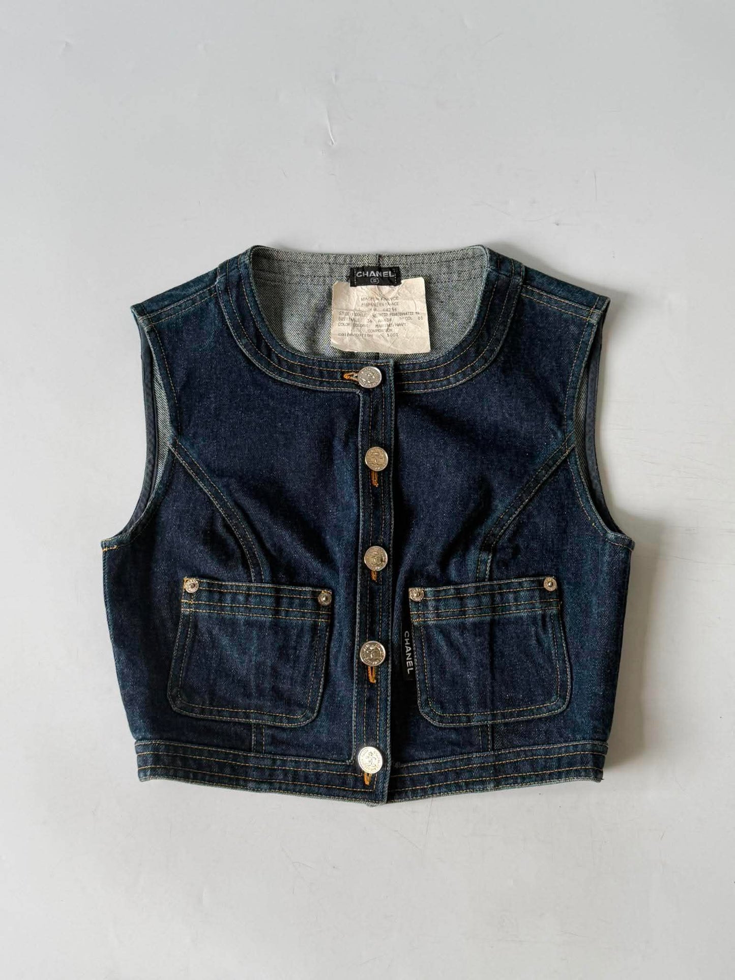 1990s-2000s Chanel Indigo Denim Sleeveless Vest & Skirt Set