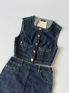 1990s-2000s Chanel Indigo Denim Sleeveless Vest & Skirt Set