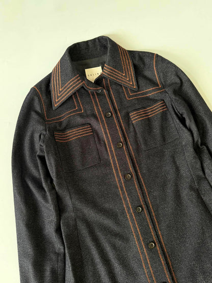 1990’s Celine Long Sleeved Charcoal Denim Maxi Shirt Dress